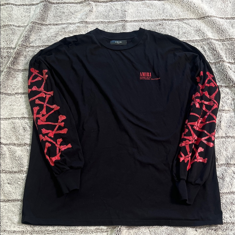 AMIRI Black Long Sleeve Tee with Red Bone Design